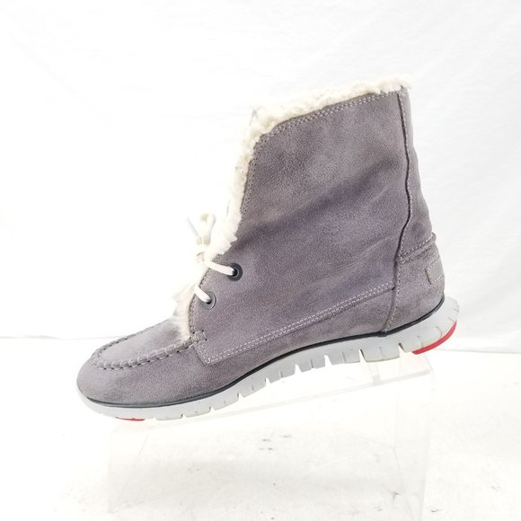 Cole Haan ZeroGrand Shearling Gray Suede Waterproof Fur Chukka Bootie Size 9.5 B - Picture 8 of 11